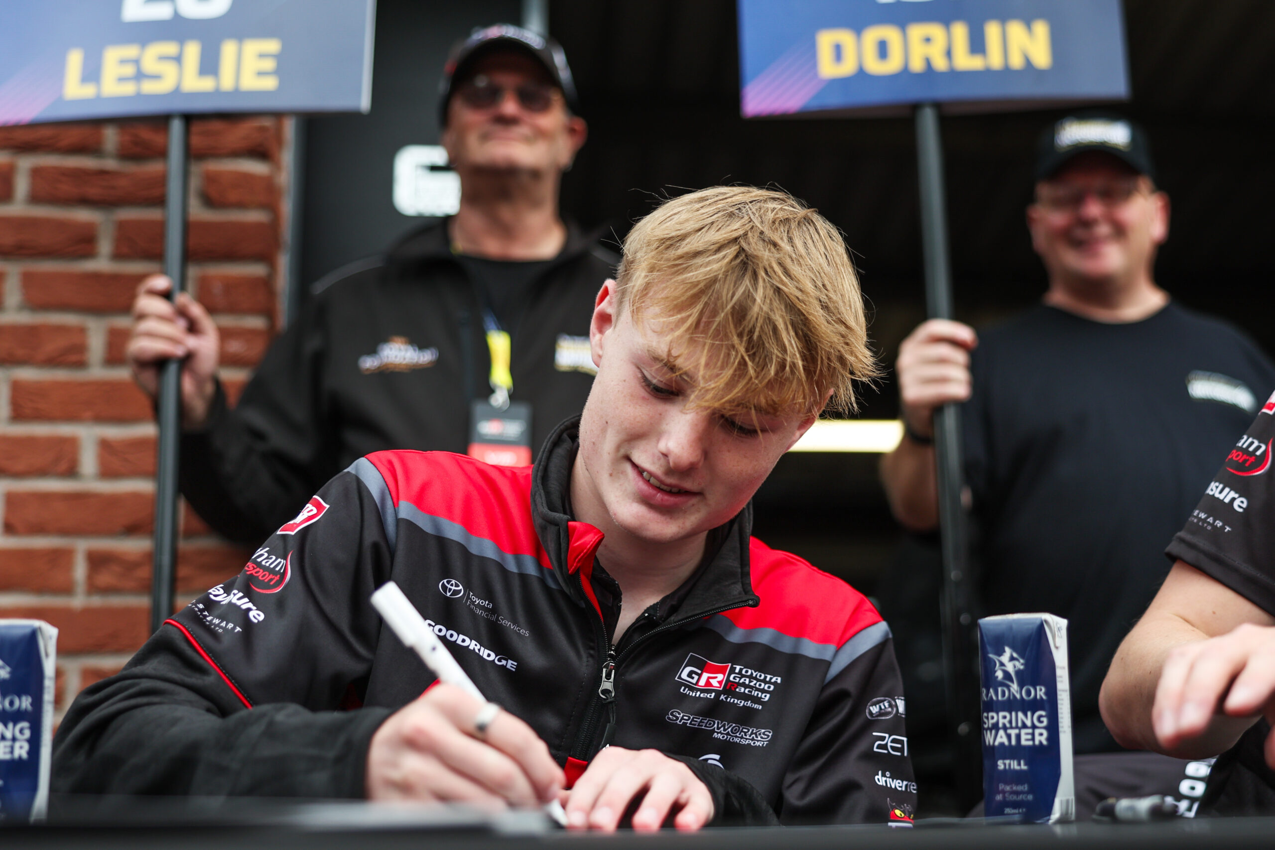 BTCC driver Finn Leslie at the autograph session with fans at Oulton Park